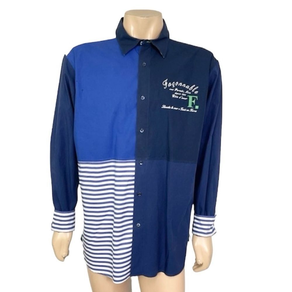 Faonnable Long Sleeved Blue Patchwork Contrast Fo… - image 1